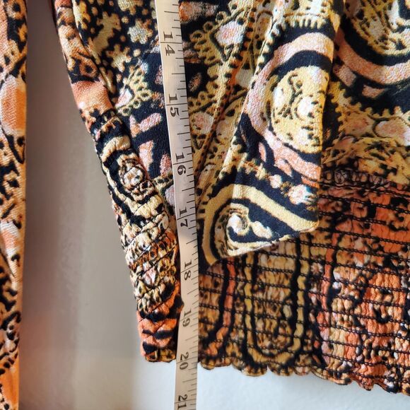 Free People Cropped V Neck Boho Top Size S Tribal Tropical Festival Long Sleeve - Picture 13 of 13